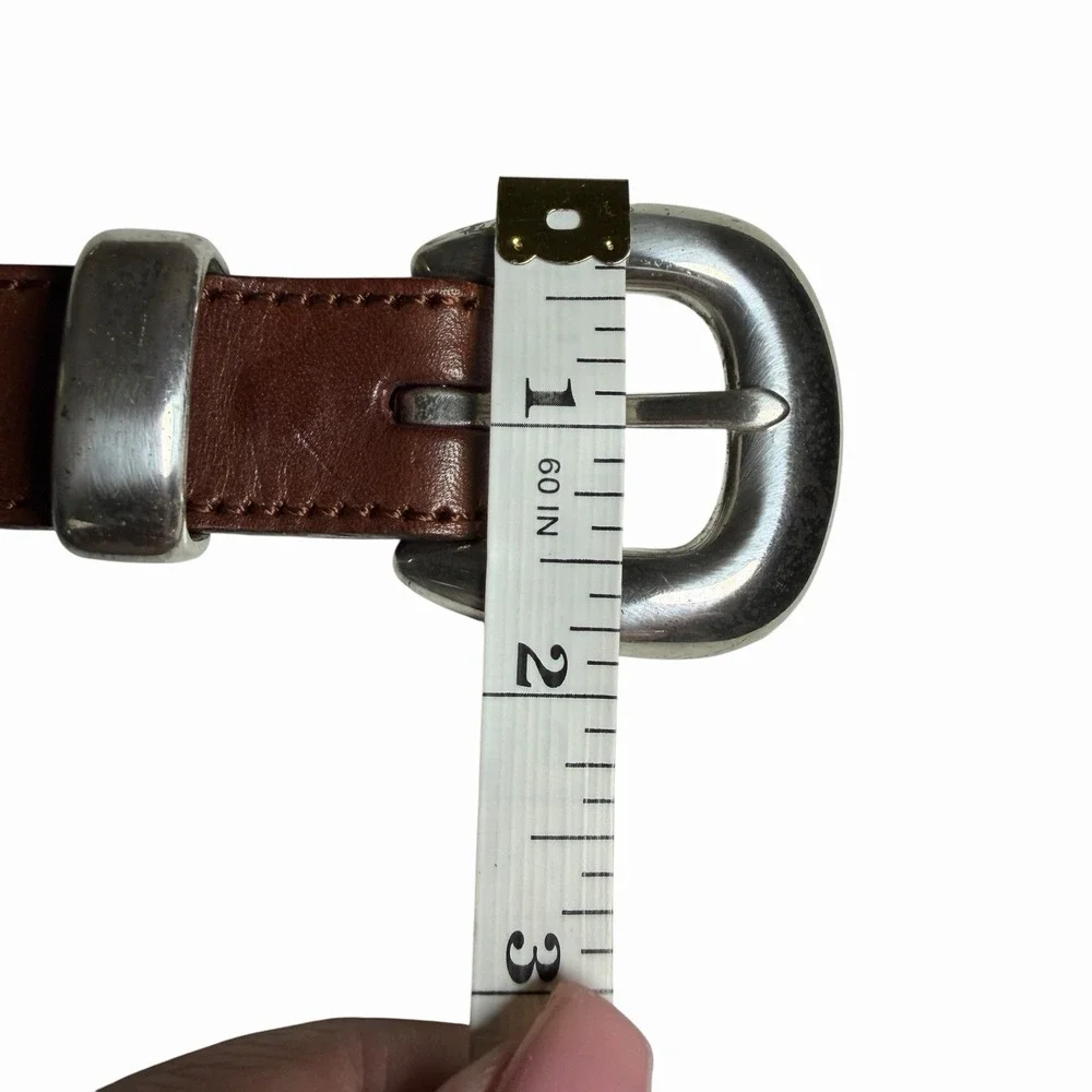 Brighton‎ Santos Fabric Braided Edge Western Leather Belt Silver Buckle Size 32